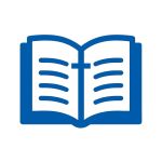 Blue Bible icon with a cross in the center and stylized text lines